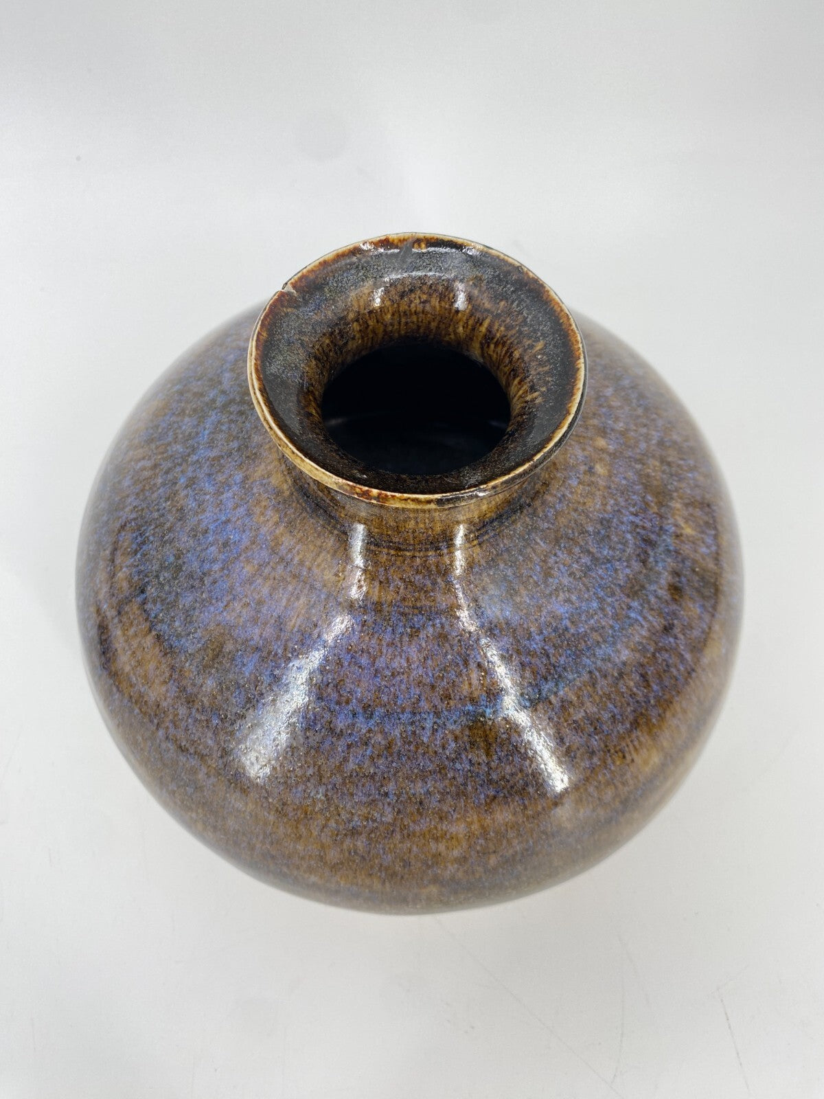 * STUDIOKERAMIK KUGEL VASE MID CENTURY SIGNIERT BRAUN BLAU VINTAGE KERAMIK