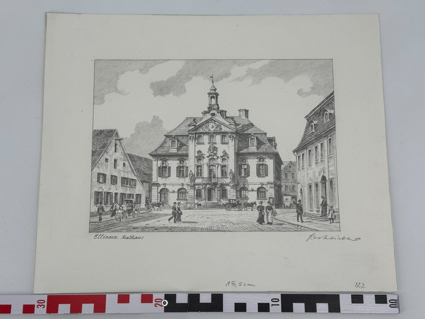 * HEINZ WEHLISCH ZEICHNUNG ELLINGEN RATHAUS SIGNIERT