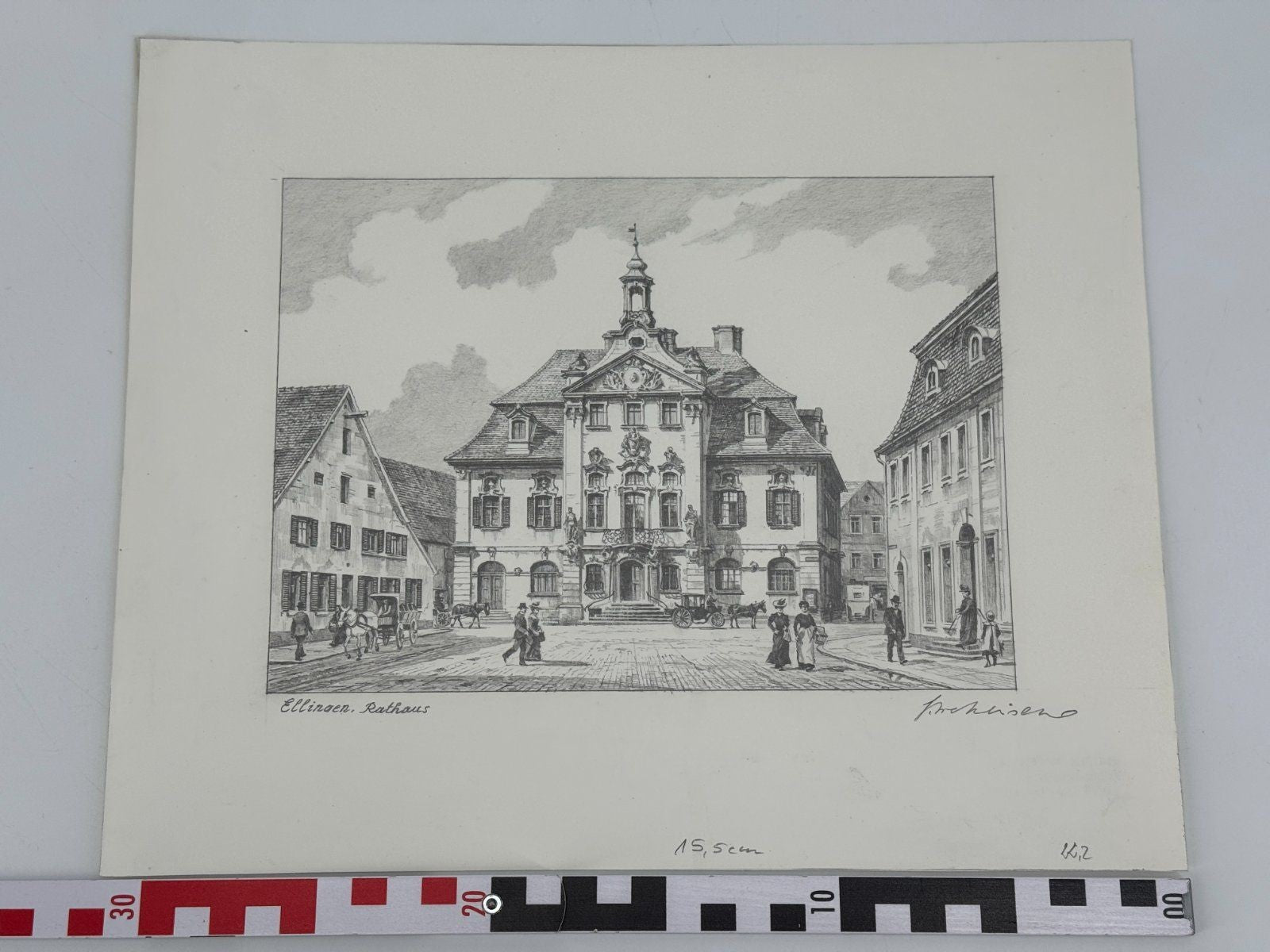 * HEINZ WEHLISCH ZEICHNUNG ELLINGEN RATHAUS SIGNIERT