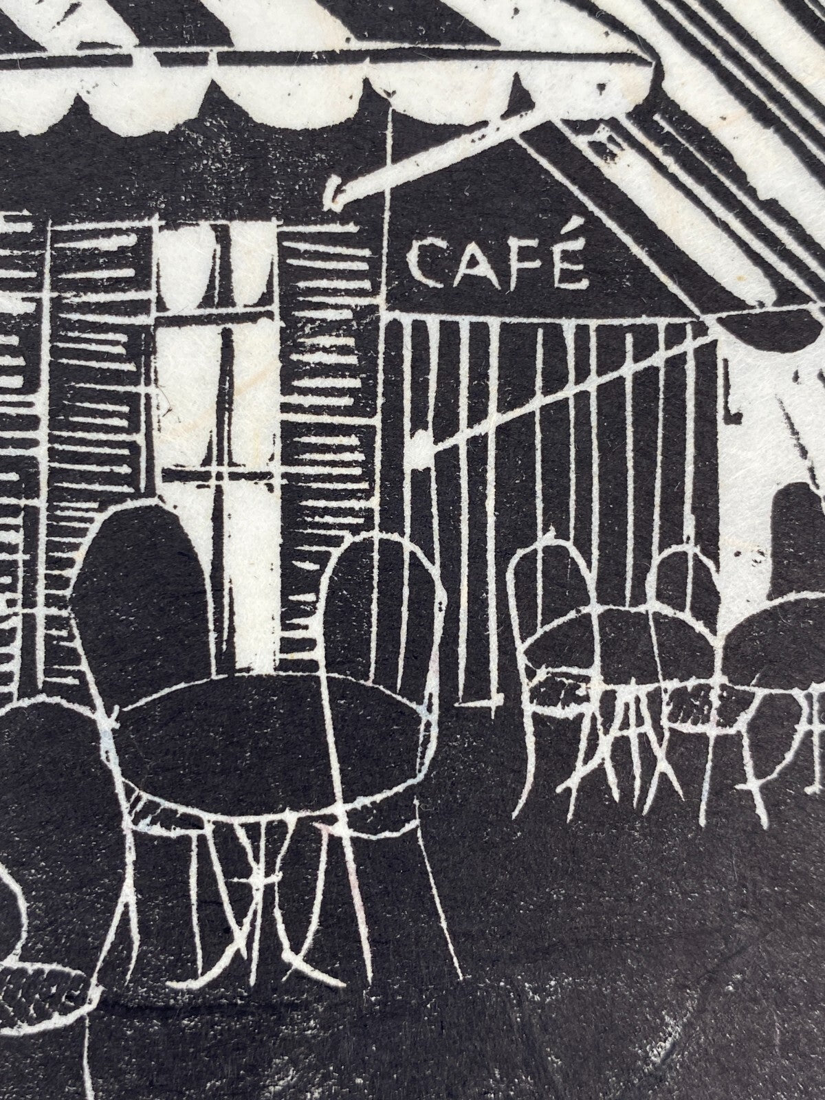 * CAFE POMPADOUR LINOLSCHNITT BILD GRAFIK ALEXA ARNDT GEWIDMET ANETTE