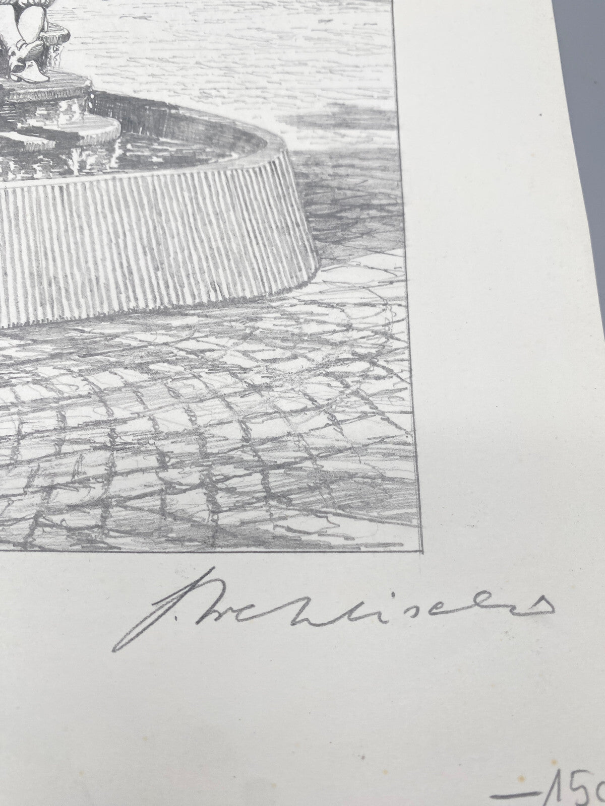 HEINZ WEHLISCH DEUTSCHER KÜNSTLER ZEICHNUNG MOERS BRUNNEN 2 HANDSIGNIERT