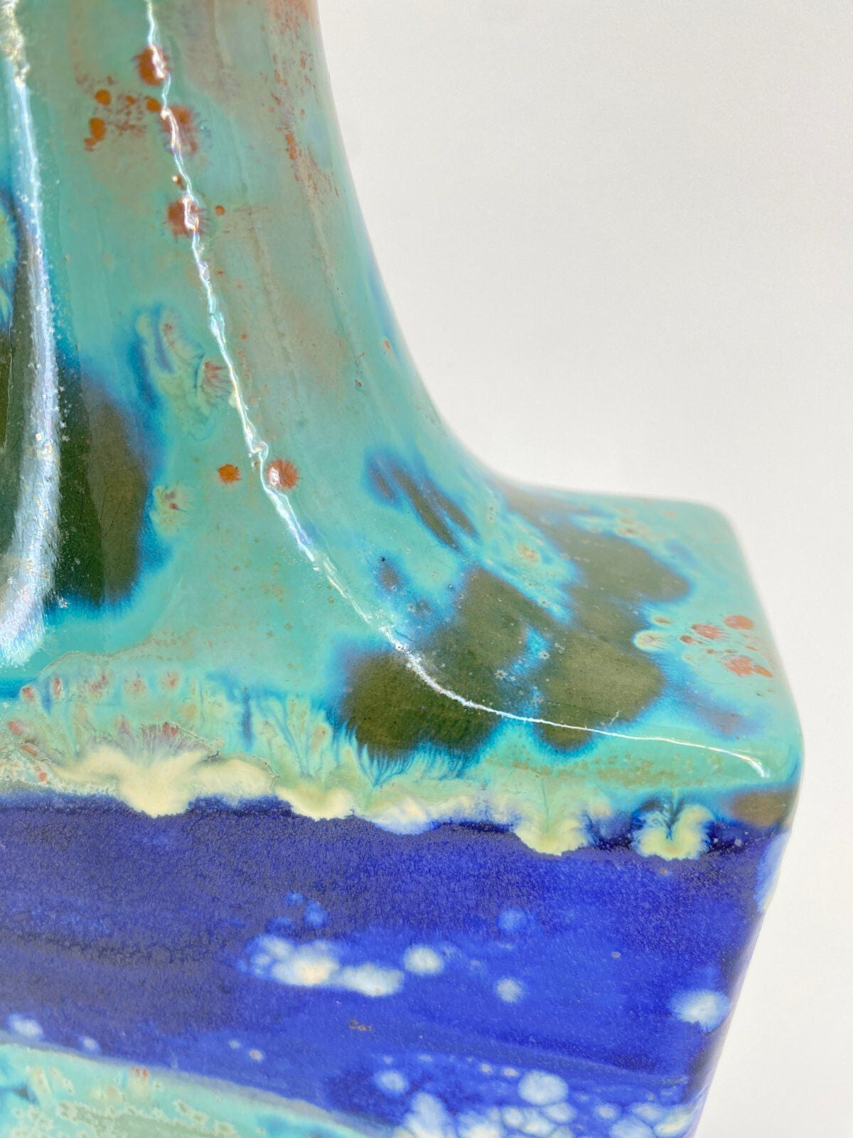 * STUDIOKERAMIK CARSTENS VASE 839/23 BLAU GRÜN ZINKKRISTALLE 70ER