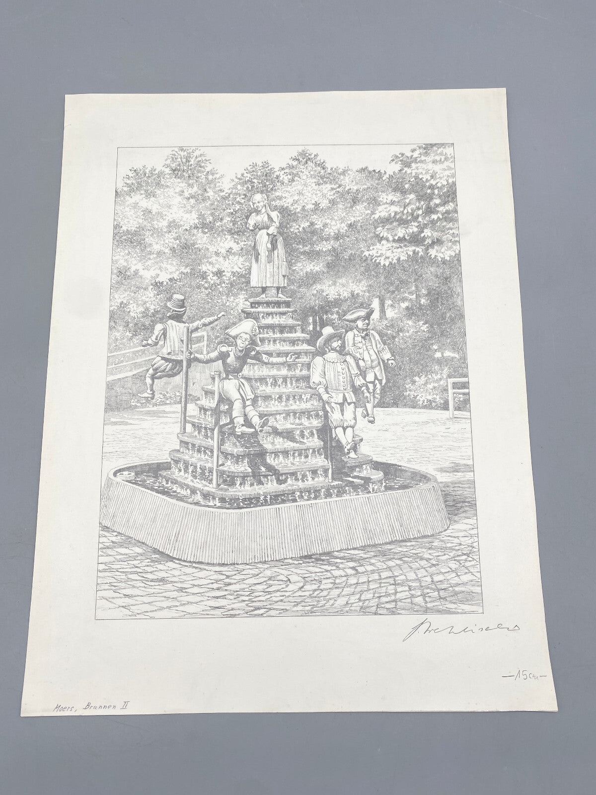 HEINZ WEHLISCH DEUTSCHER KÜNSTLER ZEICHNUNG MOERS BRUNNEN 2 HANDSIGNIERT