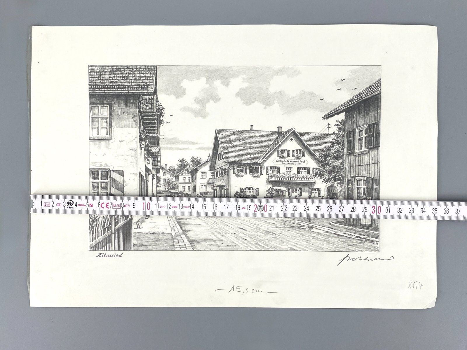 * HEINZ WEHLISCH ZEICHNUNG ALTUSRIED OBERALLGÄU ANSICHT SIGNIERT