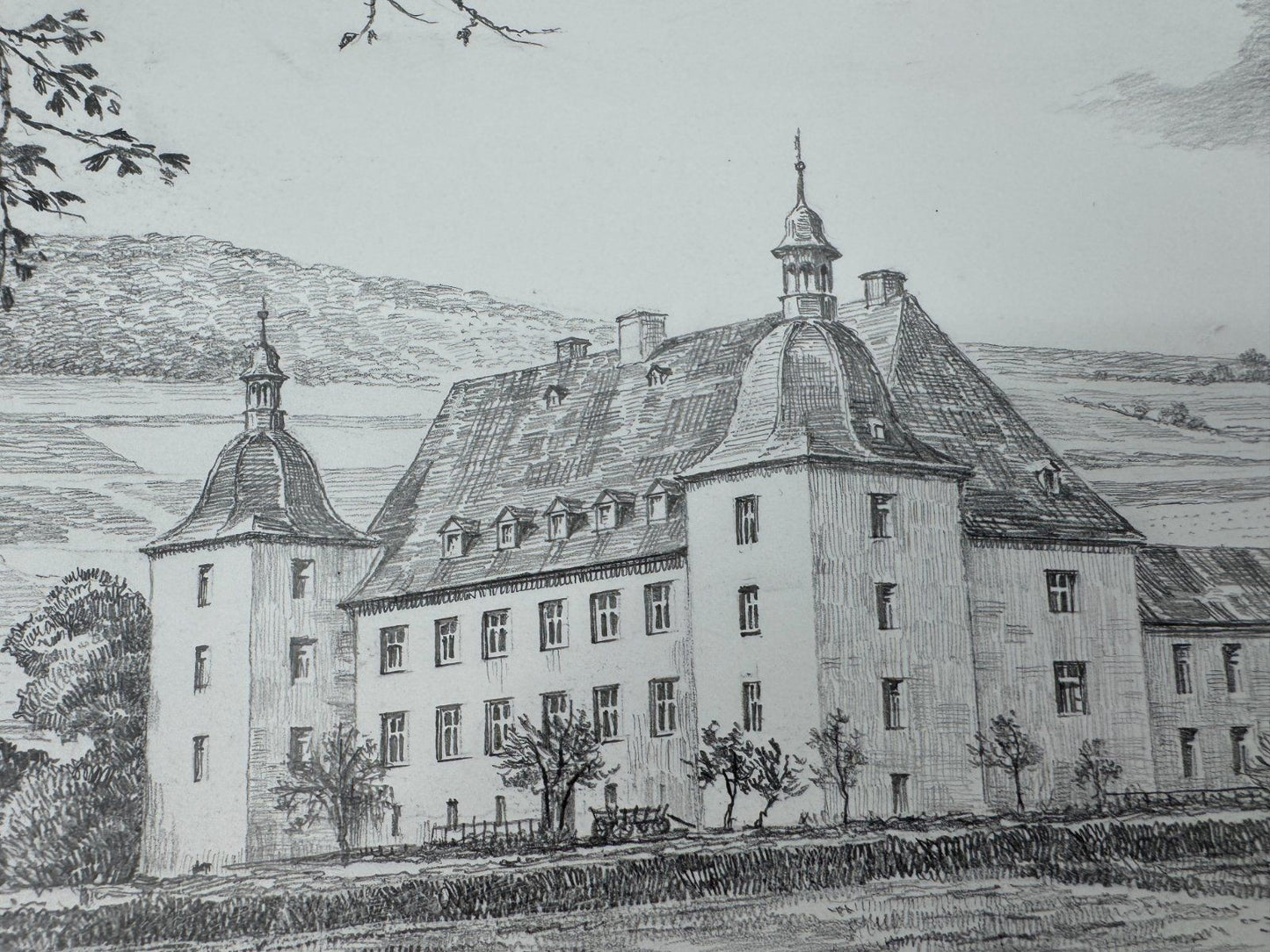 * HEINZ WEHLISCH ZEICHNUNG SCHLOß ADOLFSBURG KIRCHHUNDEM ANSICHT