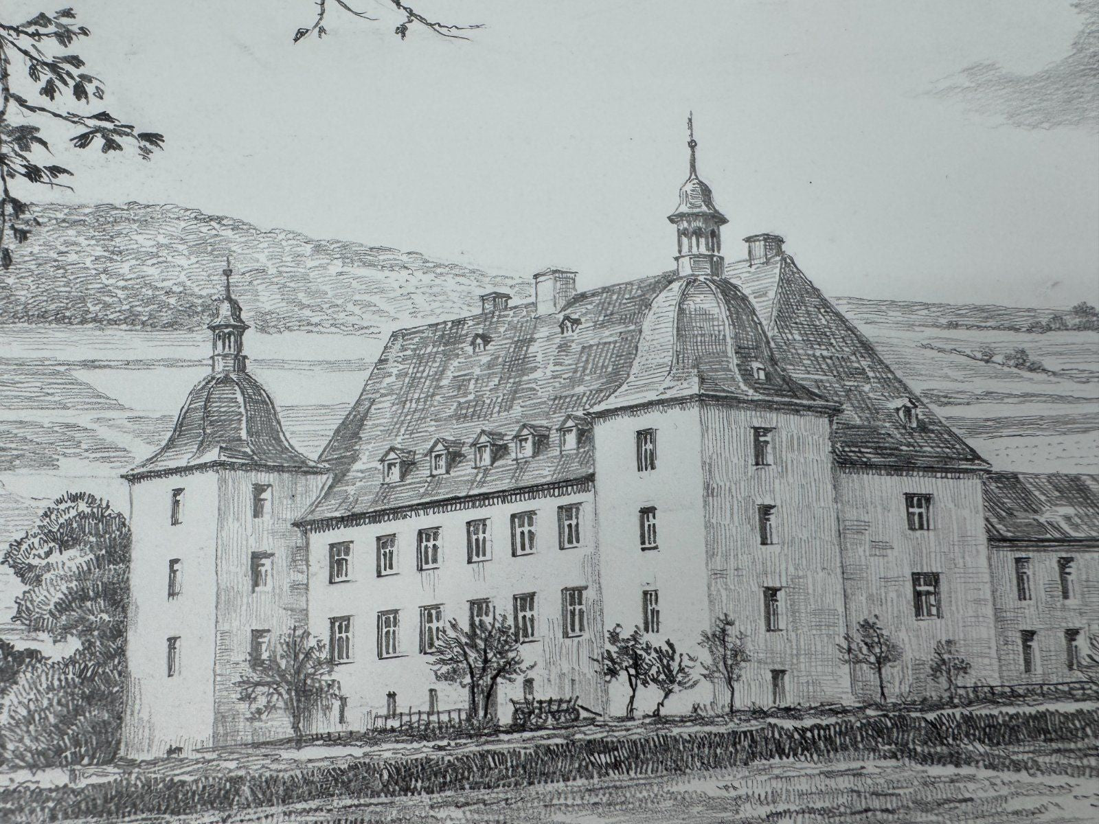 * HEINZ WEHLISCH ZEICHNUNG SCHLOß ADOLFSBURG KIRCHHUNDEM ANSICHT