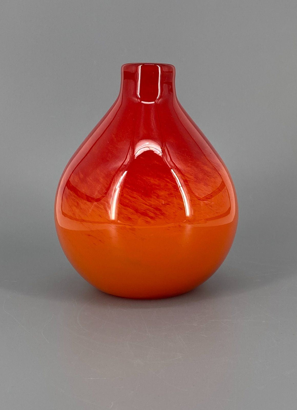 * GROßE GLAS VASE MUNDGEBLASEN ORANGE ROT VERLAUF VINTAGE DESIGN