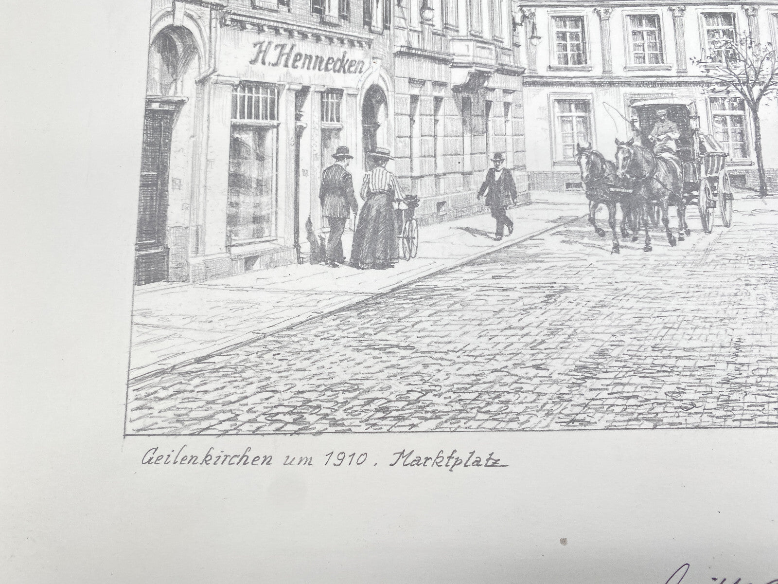 DEUTSCHER KÜNSTLER HEINZ WEHLISCH GEILENKIRCHEN MARKTPLATZ UM 1910 ZEICHNUNG