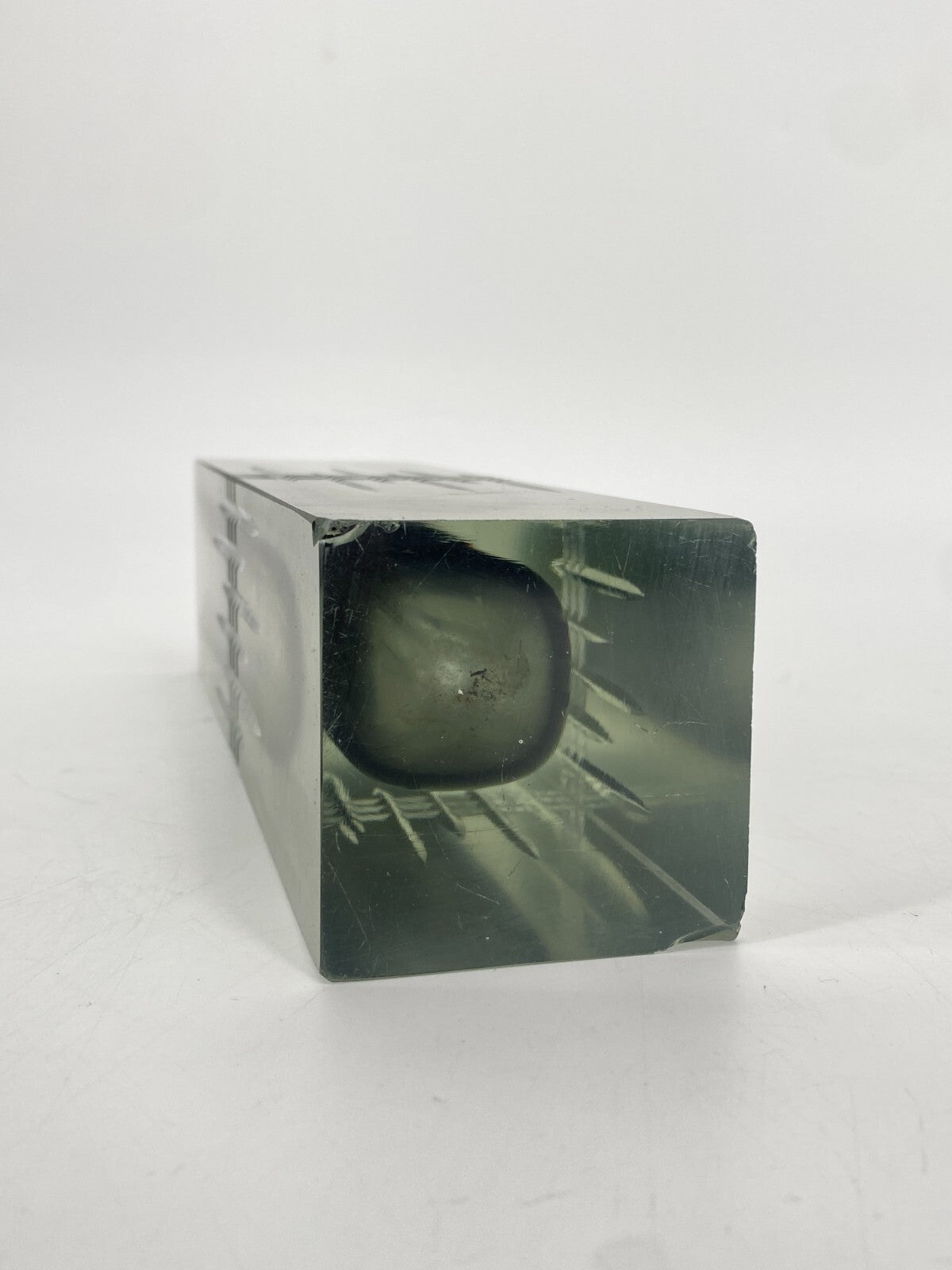 * GLAS VASE BLOCKVASE GRAU TRANSPARENT SATINIERT ÜBERFANGGLAS VINTAGE