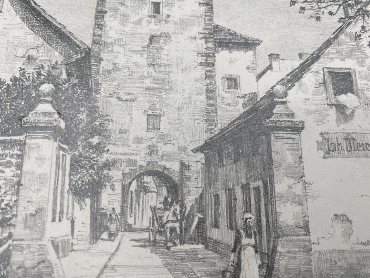 HEINZ WEHLISCH KÜNSTLER ORIGINAL ZEICHNUNG DURLACH BASELER TOR KARLSRUHE