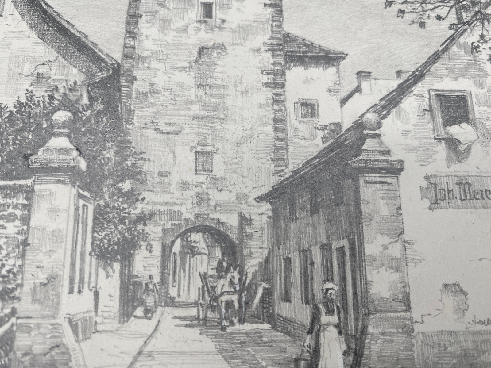 HEINZ WEHLISCH KÜNSTLER ORIGINAL ZEICHNUNG DURLACH BASELER TOR KARLSRUHE