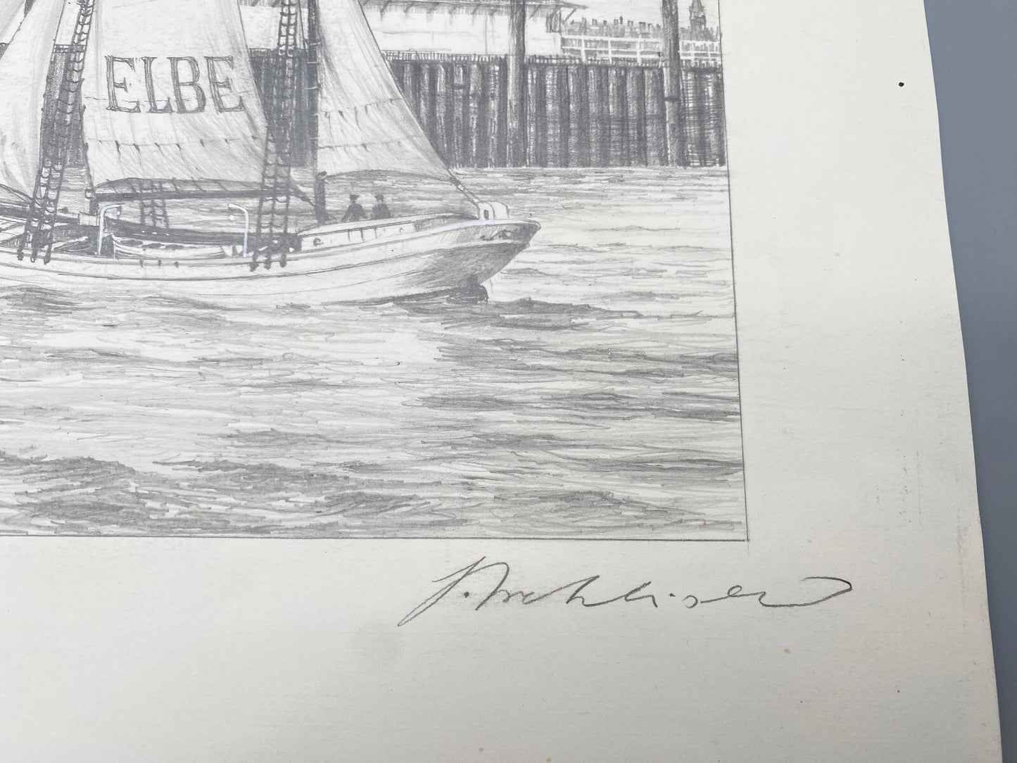 DEUTSCHER KÜNSTLER HEINZ WEHLISCH ZEICHNUNG CUXHAVEN ALTE LIEBE UM 1901 SIGNIERT