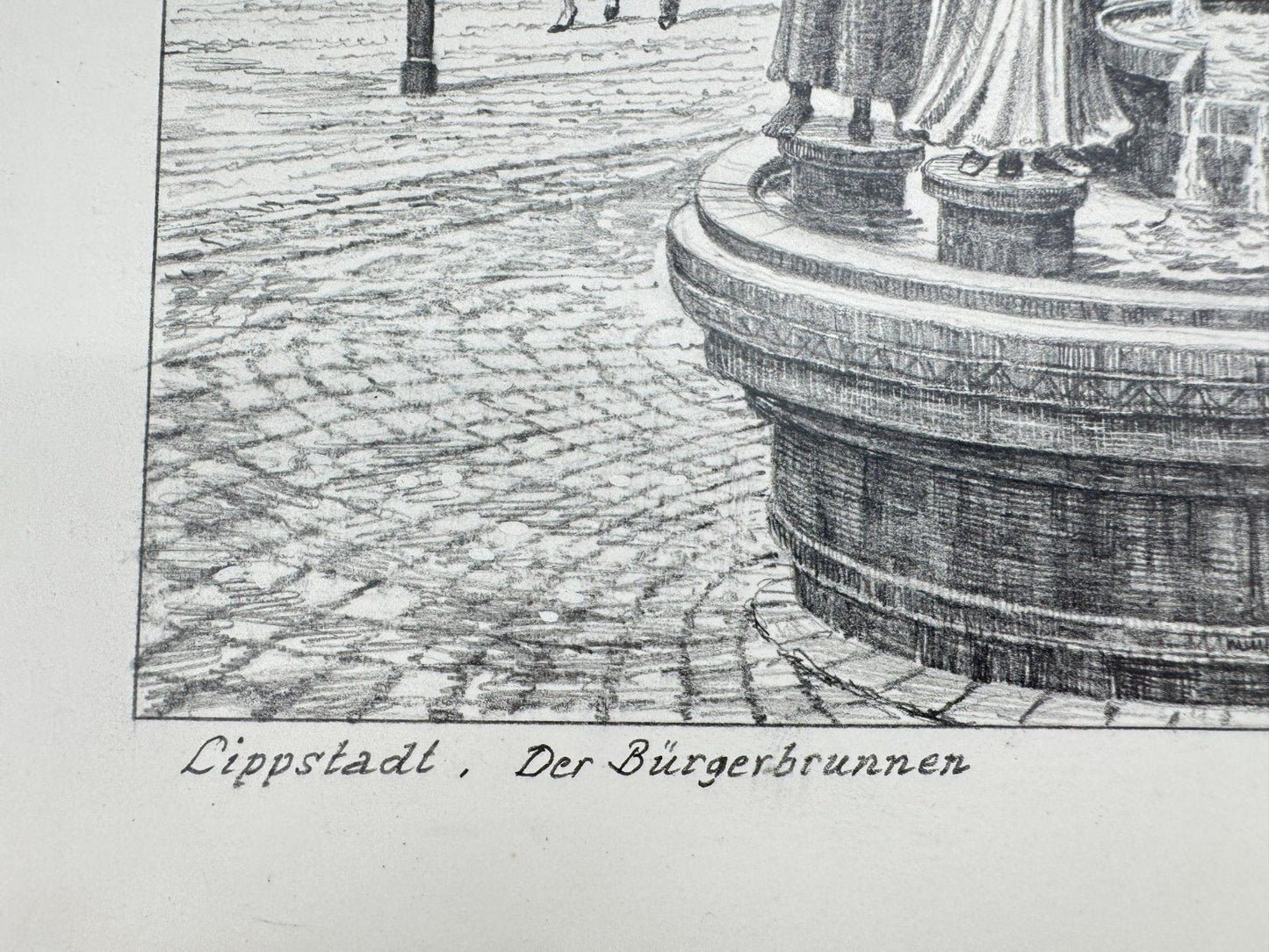 * HEINZ WEHLISCH ZEICHNUNG LIPPSTADT DER BÜRGERBRUNNEN ANSICHT SIGNIERT
