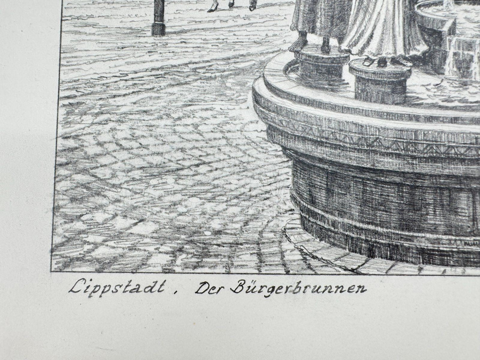 * HEINZ WEHLISCH ZEICHNUNG LIPPSTADT DER BÜRGERBRUNNEN ANSICHT SIGNIERT