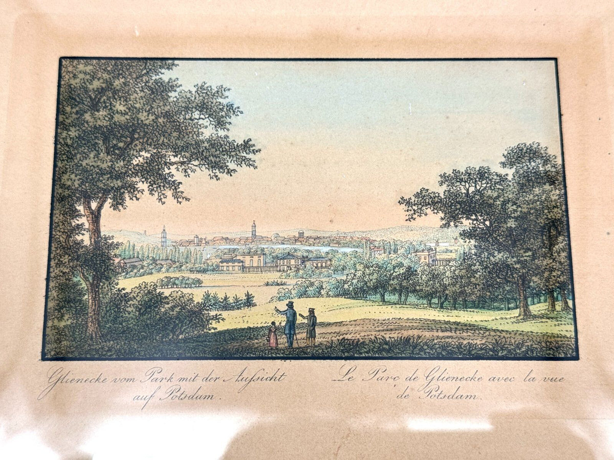 *RADIERUNG GLIENICKE POTSDAM 1830 ANTIK ALTKOLORIERT GERAHMT