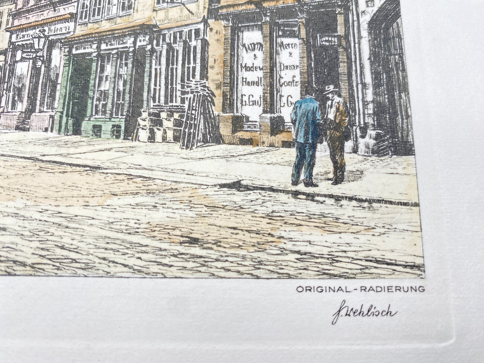 DEUTSCHER KÜNSTLER HEINZ WEHLISCH RADIERUNG BREITE STRASSE PEINE 1886 SIGNIERT