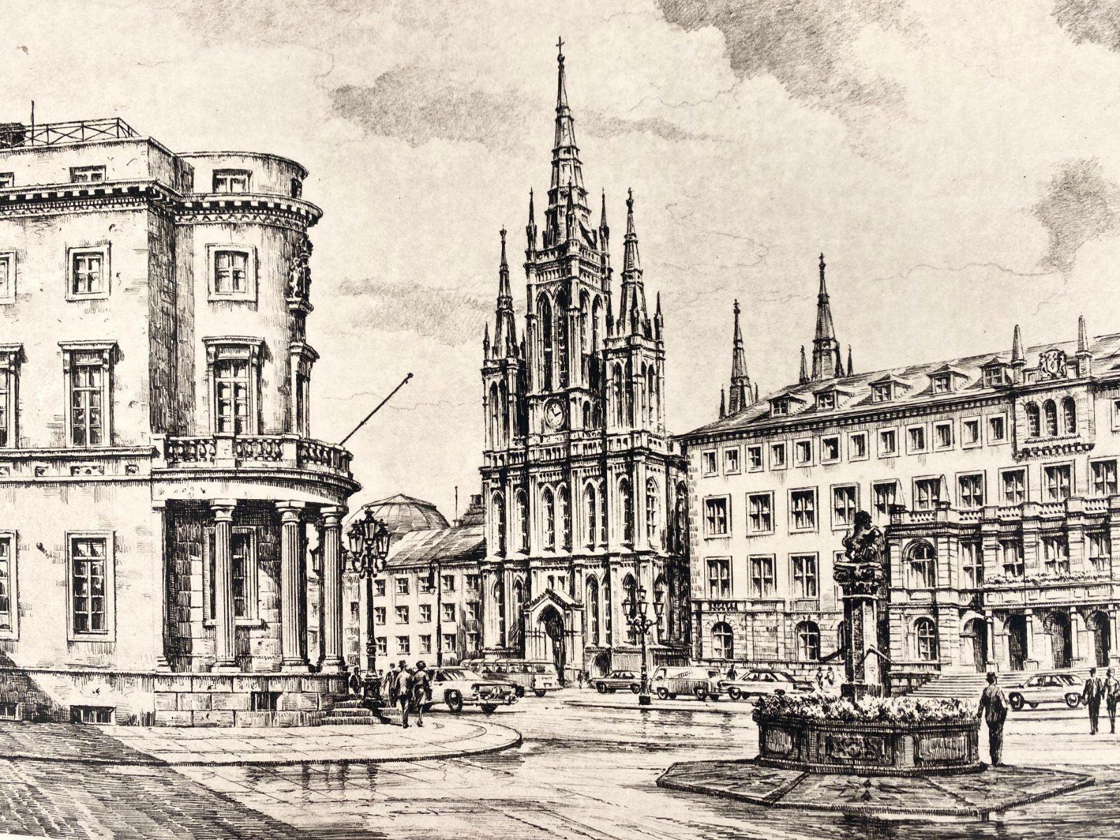 * DRUCKGRAFIK HEINZ WEHLISCH STADTANSICHT WIESBADEN SCHLOSSPLATZ 