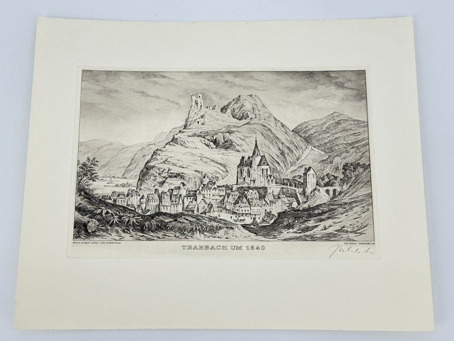 * HEINZ WEHLISCH RADIERUNG TRARBACH 1840 ANSICHT SIGNIERT
