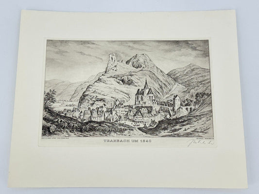 * HEINZ WEHLISCH RADIERUNG TRARBACH 1840 ANSICHT SIGNIERT