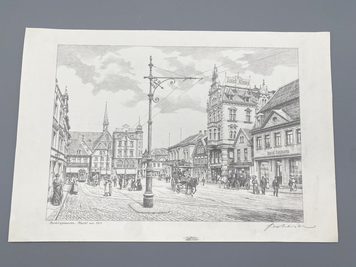 DEUTSCHER KÜNSTLER HEINZ WEHLISCH ZEICHNUNG RECKLINGHAUSEN MARKT 1900 SIGNIERT