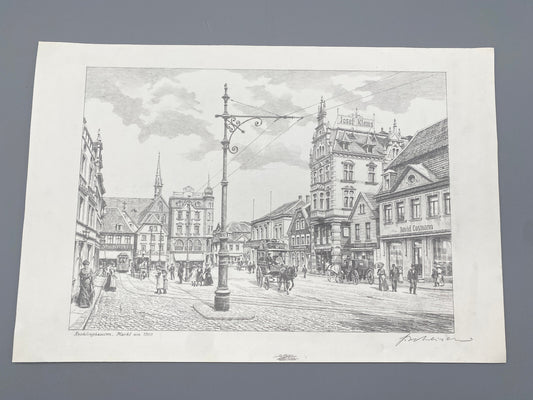 DEUTSCHER KÜNSTLER HEINZ WEHLISCH ZEICHNUNG RECKLINGHAUSEN MARKT 1900 SIGNIERT