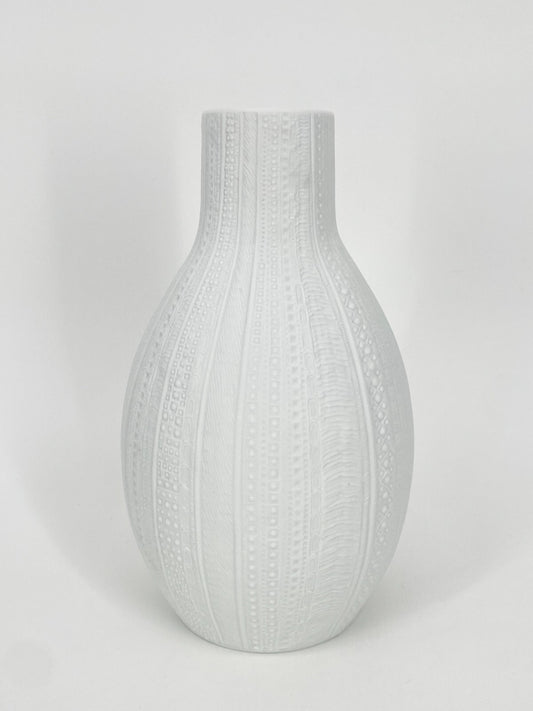 * HEINRICH GERMANY BISKUIT PORZELLAN VASE GEMUSTERT MATT WEIß 24 CM