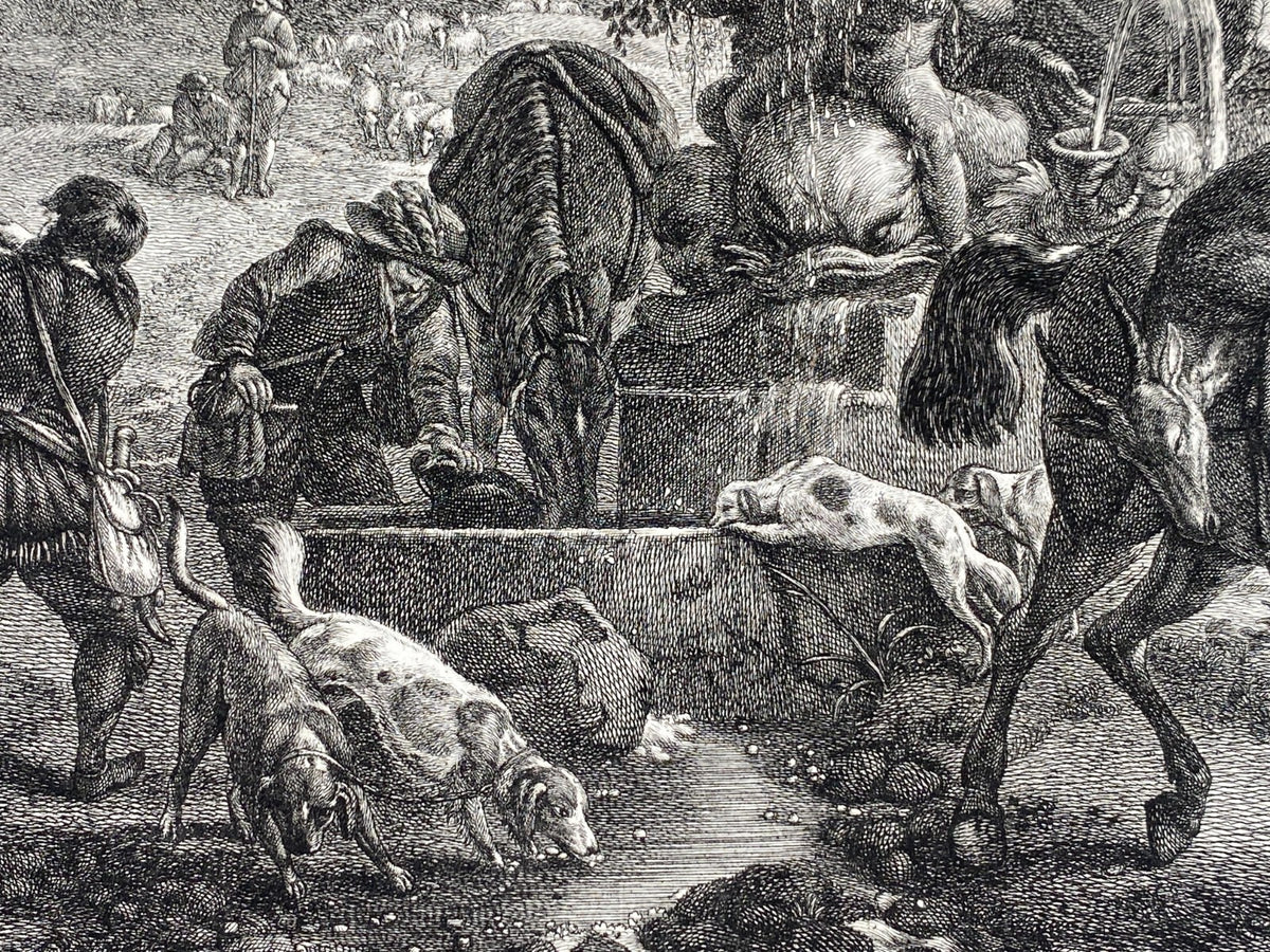 *RADIERUNG KUPFERSTICH JEAN MOYREAU WOUWERMAN LA FONTAINE DE VENUS 1750 BAROCK
