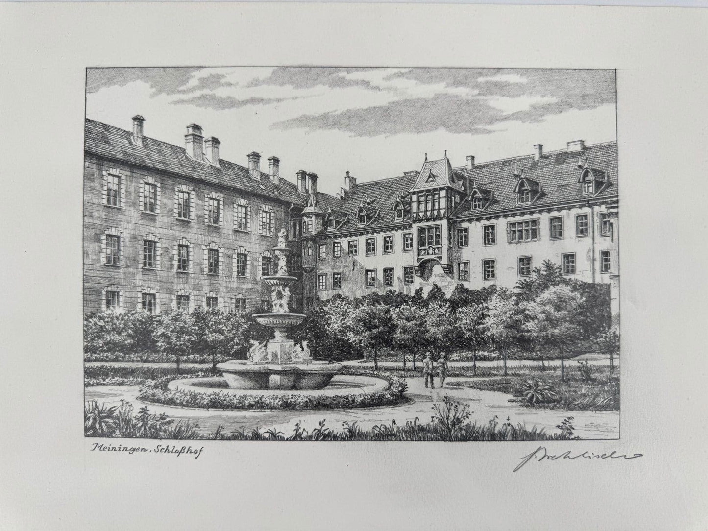 * HEINZ WEHLISCH ZEICHNUNG MEININGEN SCHLOßHOF ANSICHT SIGNIERT