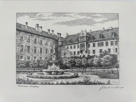 * HEINZ WEHLISCH ZEICHNUNG MEININGEN SCHLOßHOF ANSICHT SIGNIERT