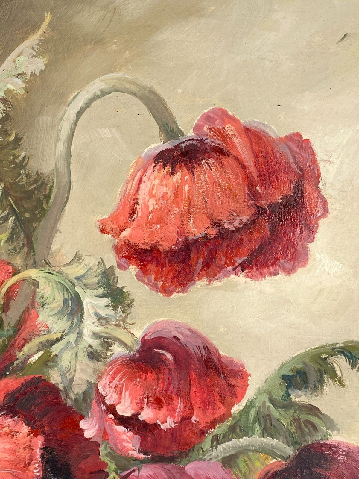 *ÖLGEMÄLDE MOHNBLUME BLUMENSTRAUß STILLEBEN LEINWAND MESSING