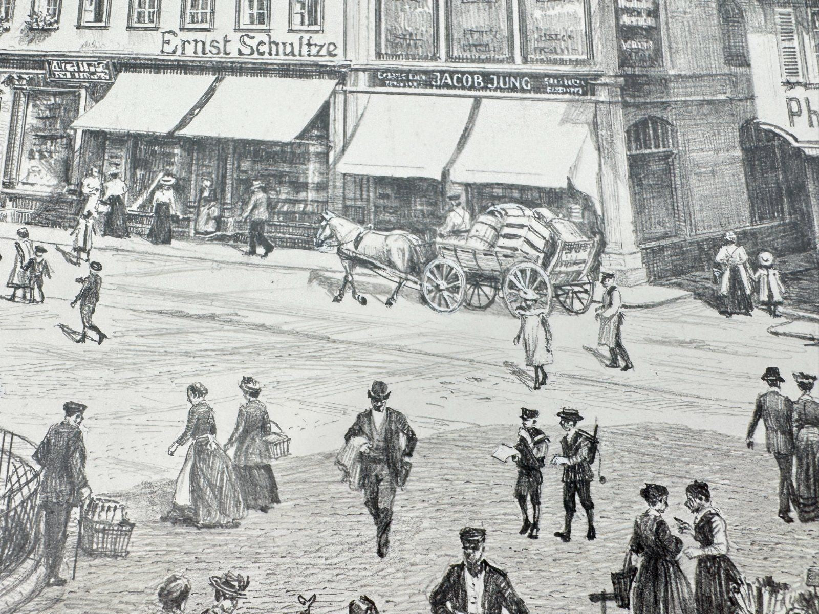 * HEINZ WEHLISCH ZEICHNUNG BAD KREUZNACH EIERMARKT ANSICHT UM 190