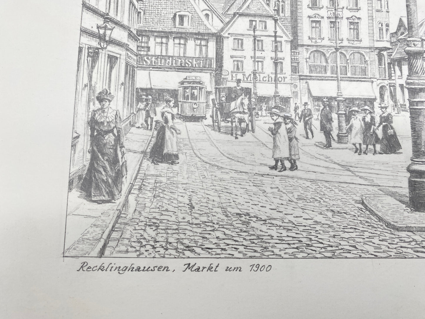 DEUTSCHER KÜNSTLER HEINZ WEHLISCH ZEICHNUNG RECKLINGHAUSEN MARKT 1900 SIGNIERT