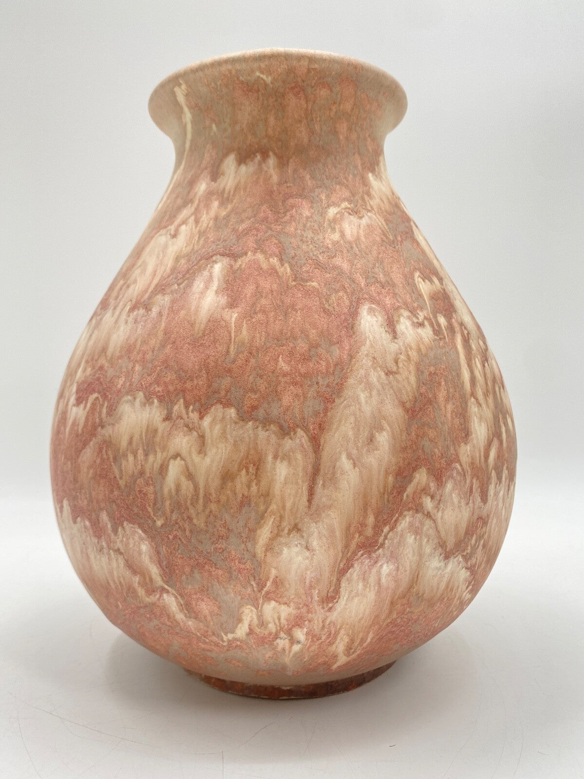 * VASE KERAMIK RUSCHA ART ROSA CREME MARMORIERT SAMT OBERFLÄCHE HENKEL