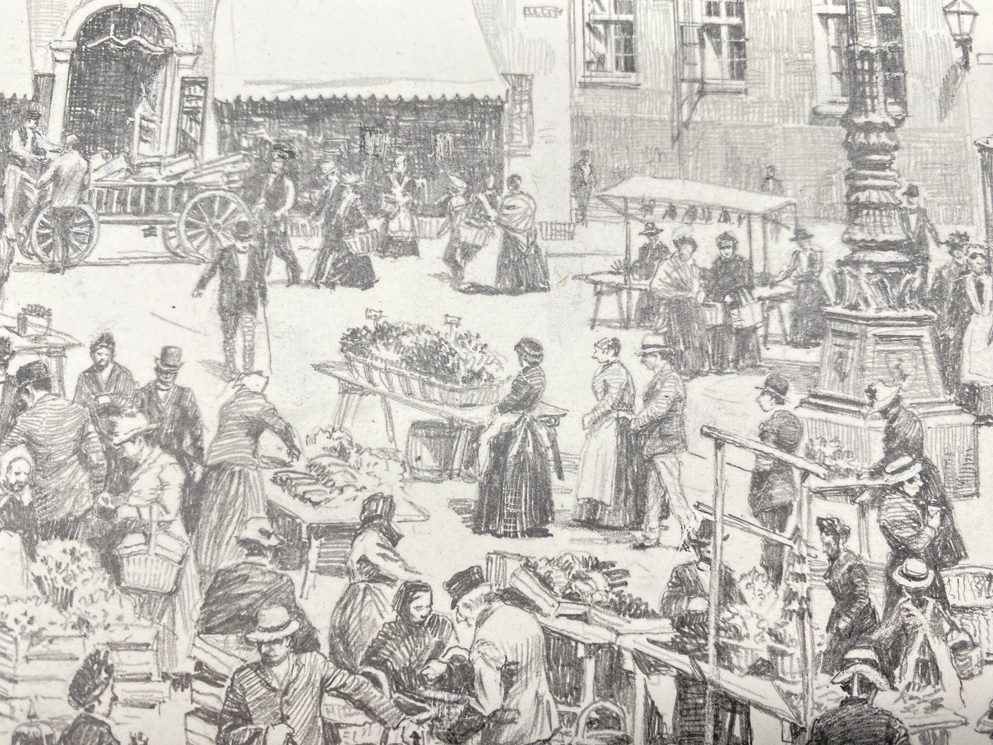 HEINZ WEHLISCH  ZEICHNUNG KIEL ALTER MARKT 1891 ORIGINAL HANDSIGNIERT