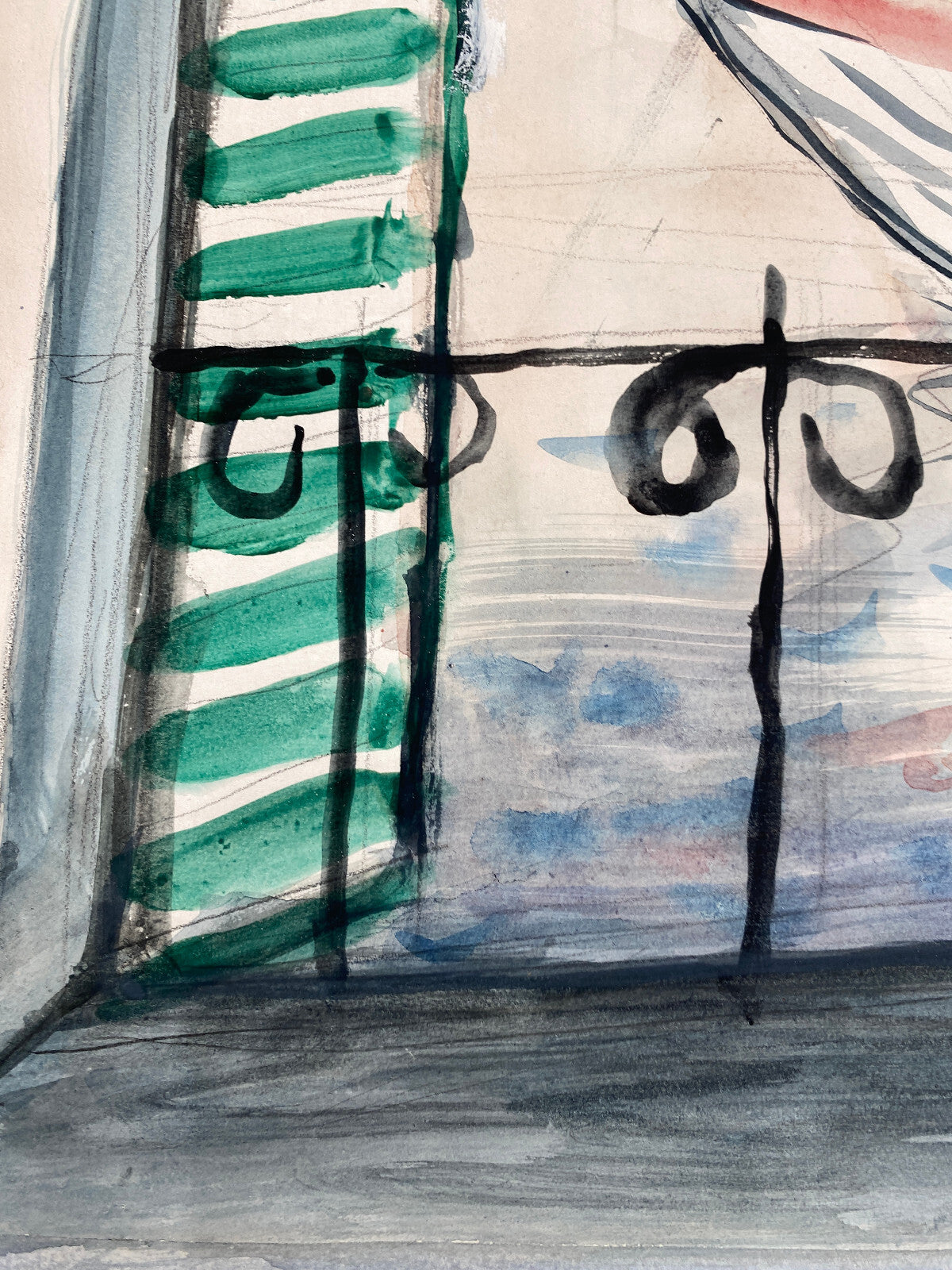 *GOUACHE AQUARELL HEINRICH HEUSER 1887-1967 HAFENANSICHT BOOTE ITALIEN 1956