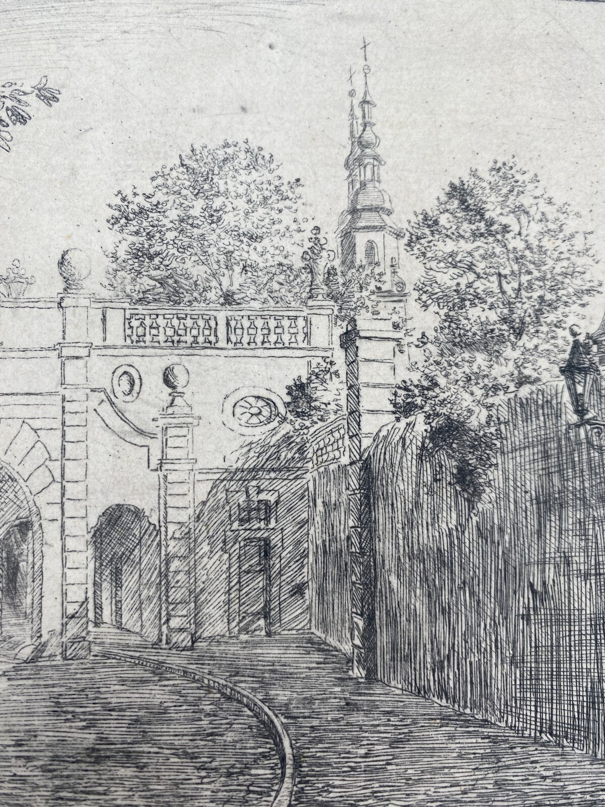 *RADIERUNG FULDA PAULUSTOR STADTTOR ORIGINAL ANTIK SIGNIERT