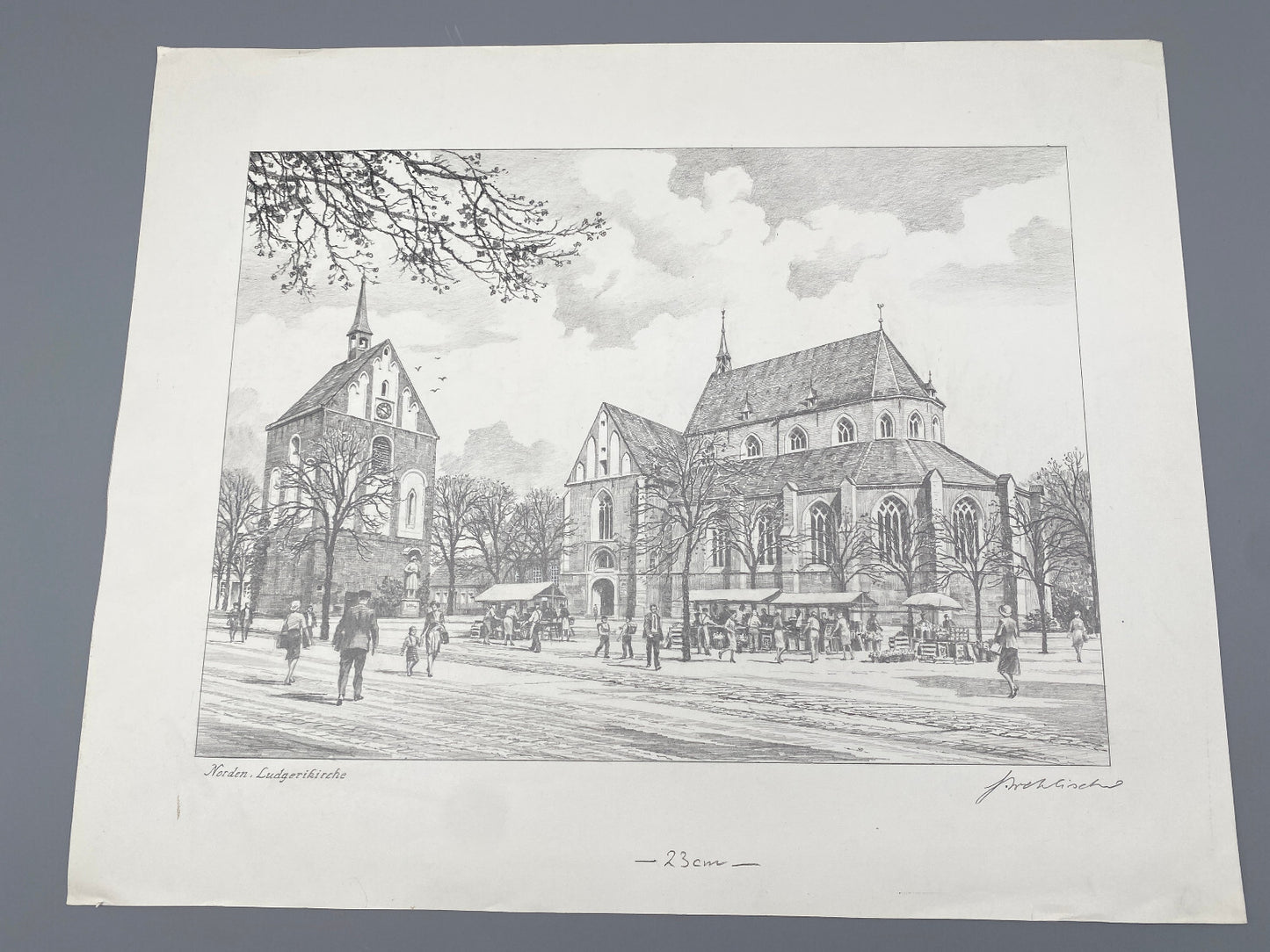DEUTSCHER KÜNSTLER HEINZ WEHLISCH ZEICHNUNG NORDEN LUDGERIKIRCHE HANDSIGNIERT