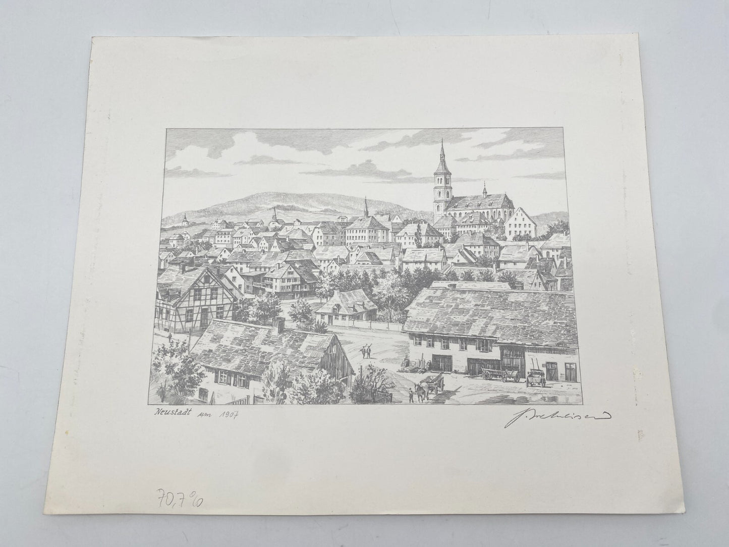 DEUTSCHER KÜNSTLER HEINZ WEHLISCH ZEICHNUNG NEUSTADT UM 1907 HANDSIGNIERT
