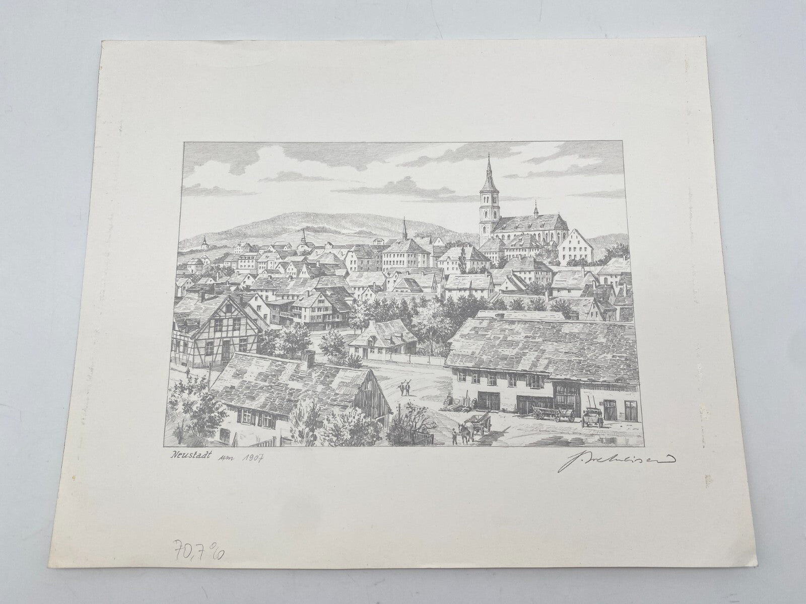 DEUTSCHER KÜNSTLER HEINZ WEHLISCH ZEICHNUNG NEUSTADT UM 1907 HANDSIGNIERT