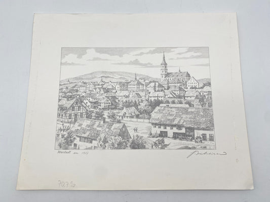 DEUTSCHER KÜNSTLER HEINZ WEHLISCH ZEICHNUNG NEUSTADT UM 1907 HANDSIGNIERT