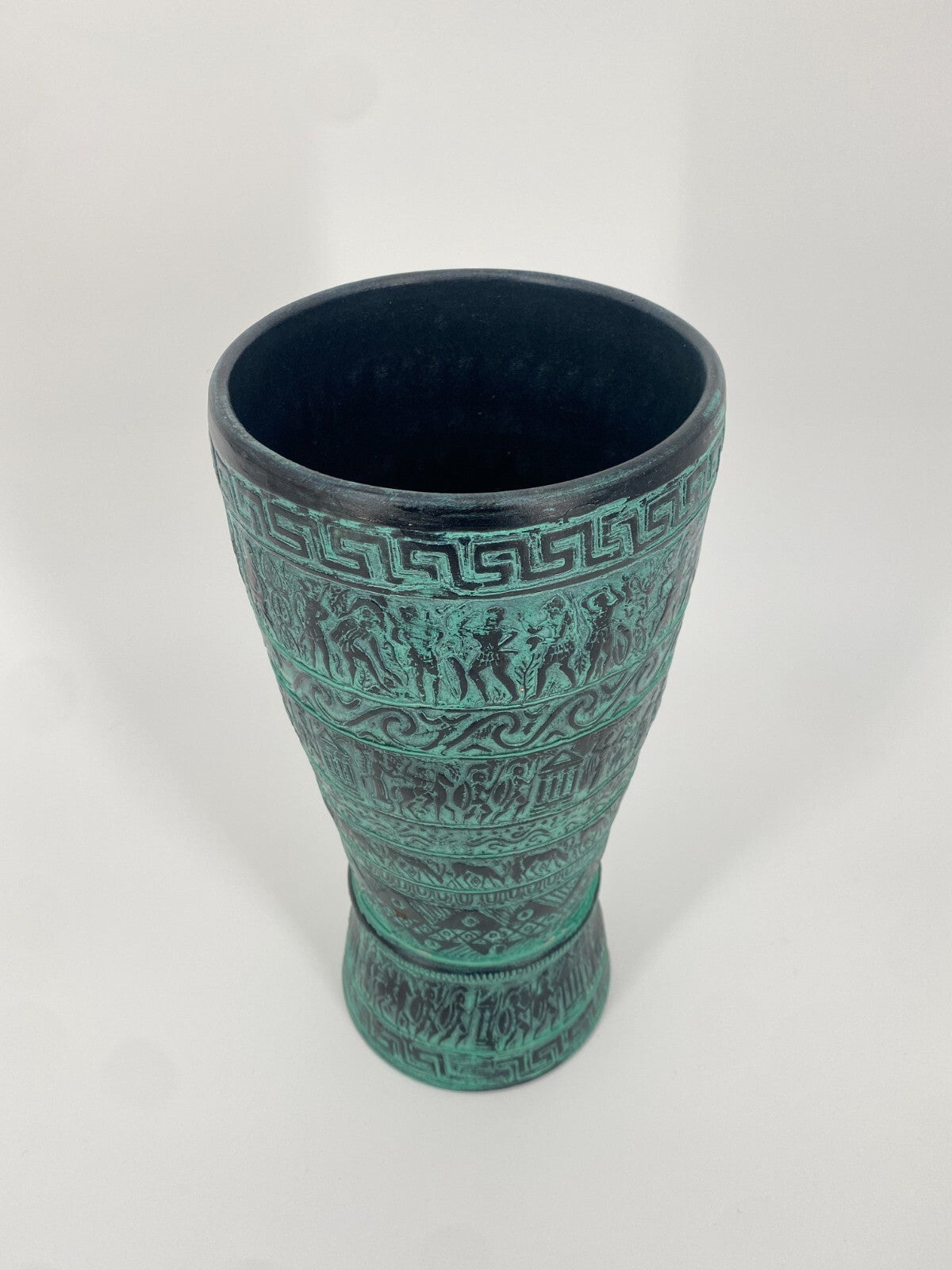 * 2x GRIECHISCHE KERAMIK VASEN RELIEF VASE SAVAS RHODES TÜRKIS ROT