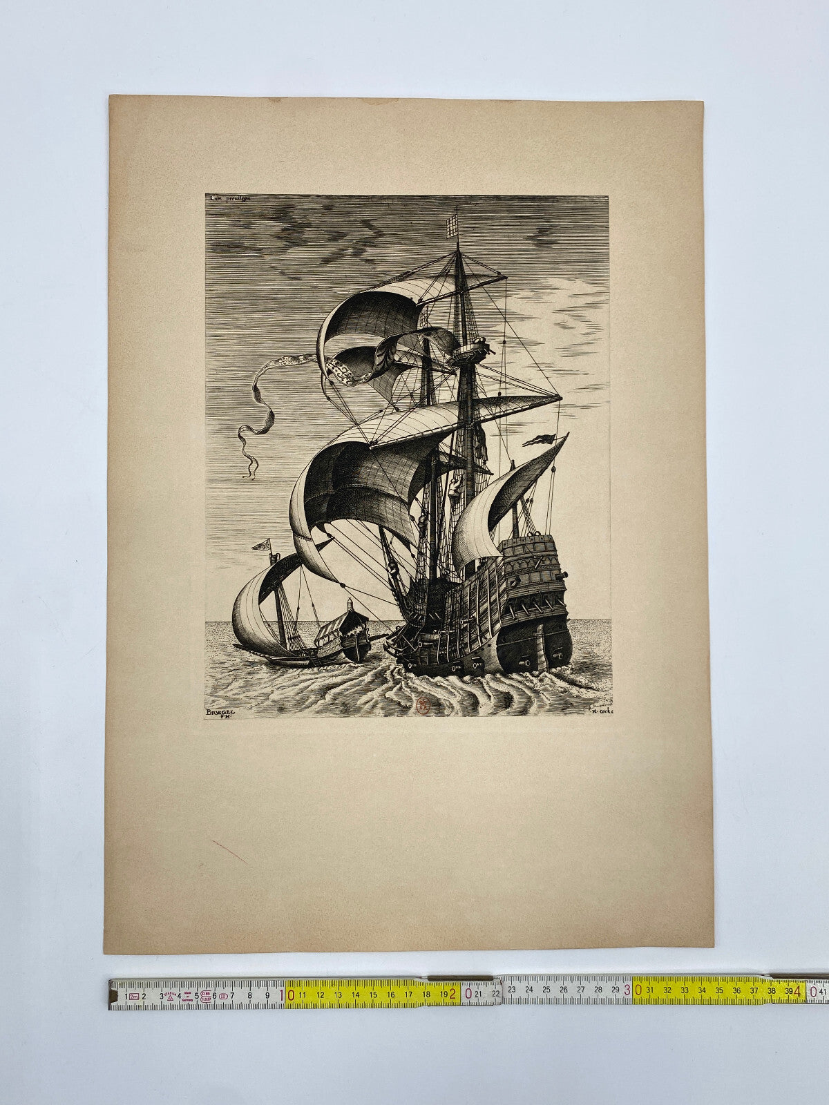 * SCHIFF KUNSTDRUCK PRINT LITHOGRAFIE PIERRE BRUEGEL KOGGE 1565 DRUCK 1965 PARIS