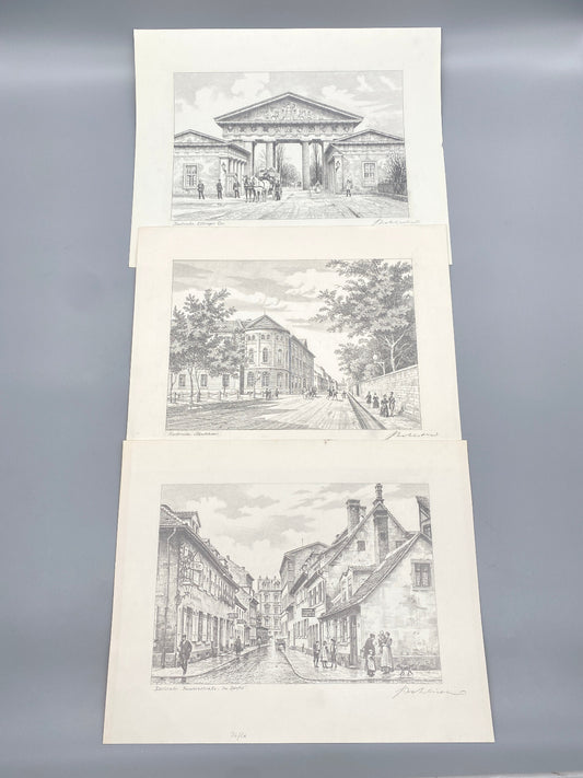 HEINZ WEHLISCH  3X ZEICHNUNGEN KARLSRUHE ETTLINGER TOR STÄNDEHAUS ORIGINAL