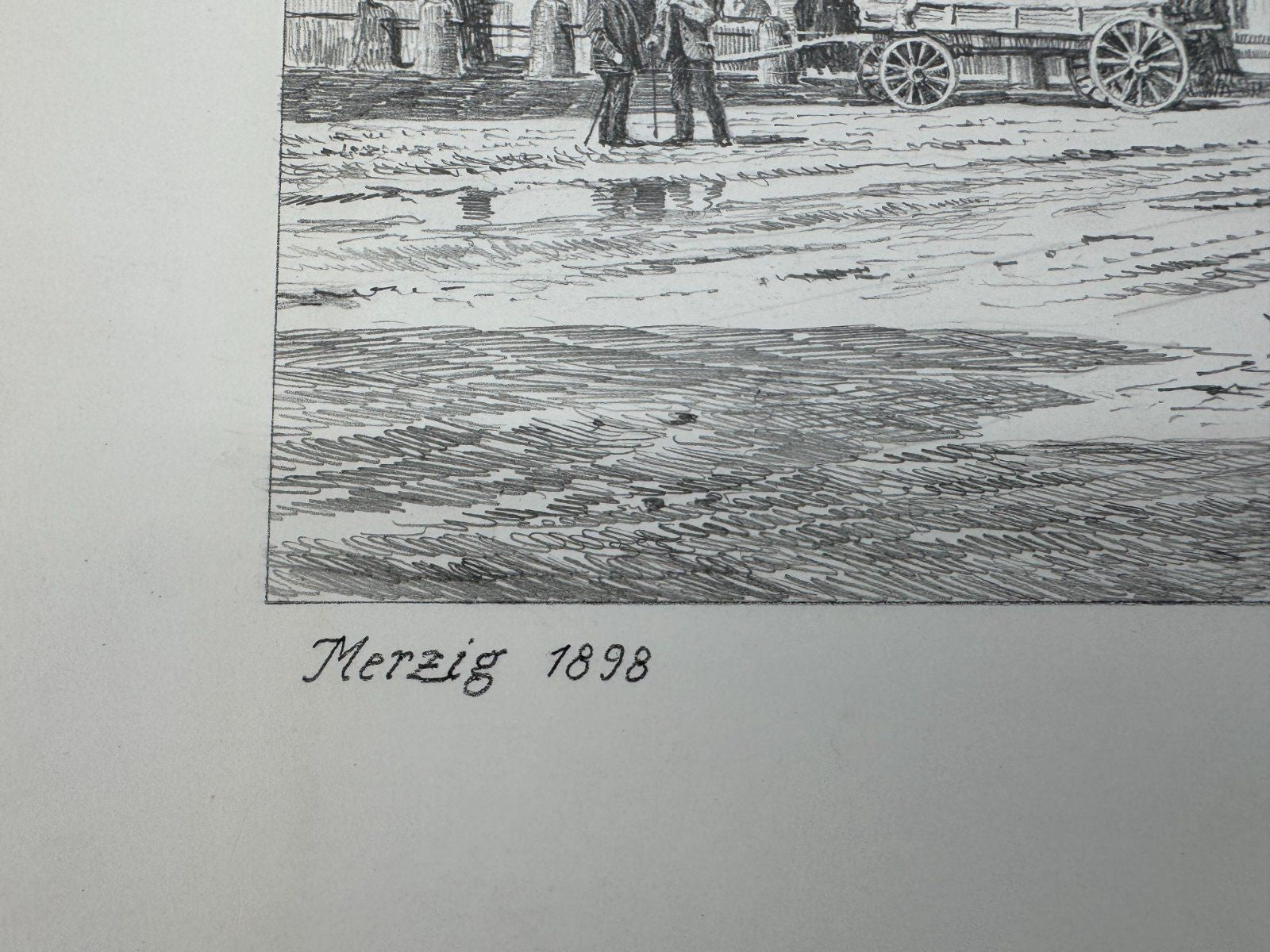 * HEINZ WEHLISCH ZEICHNUNG MERZIG 1898 ANSICHT SIGNIERT