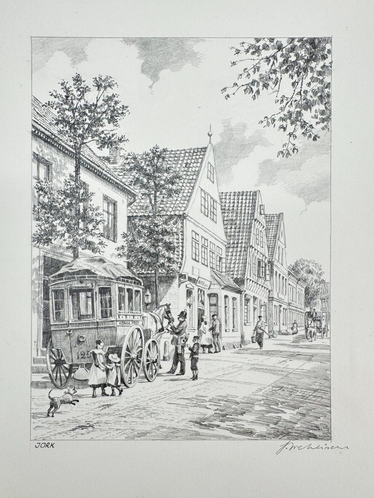 * HEINZ WEHLISCH ZEICHNUNG JORK POSTKUTSCHE UM 1850 SIGNIERT