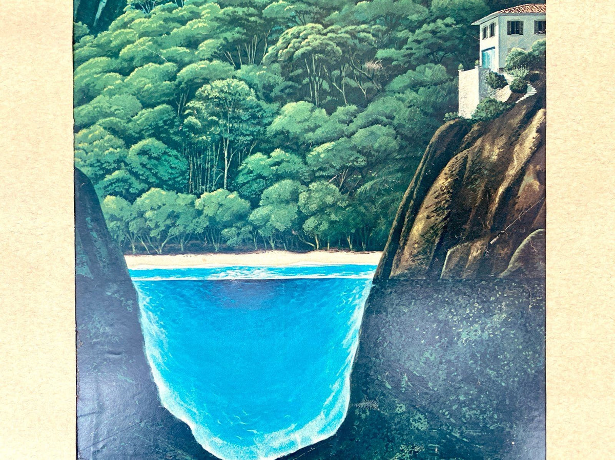 * GRAFIK KUNSTDRUCK LAGUNE KLIFF VILLA TROPEN 80ER VINTAGE LINE