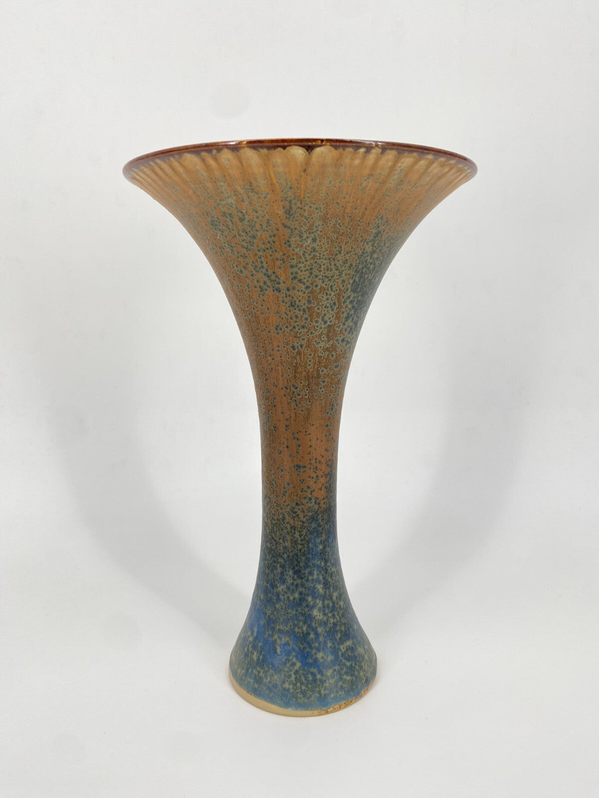 * STUDIO KERAMIK HELMUT SCHWABE VASE BLAU BRAUN KONKAV 30 CM VINTAGE