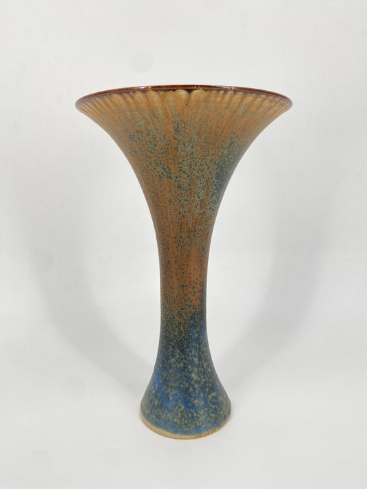 * STUDIO KERAMIK HELMUT SCHWABE VASE BLAU BRAUN KONKAV 30 CM VINTAGE