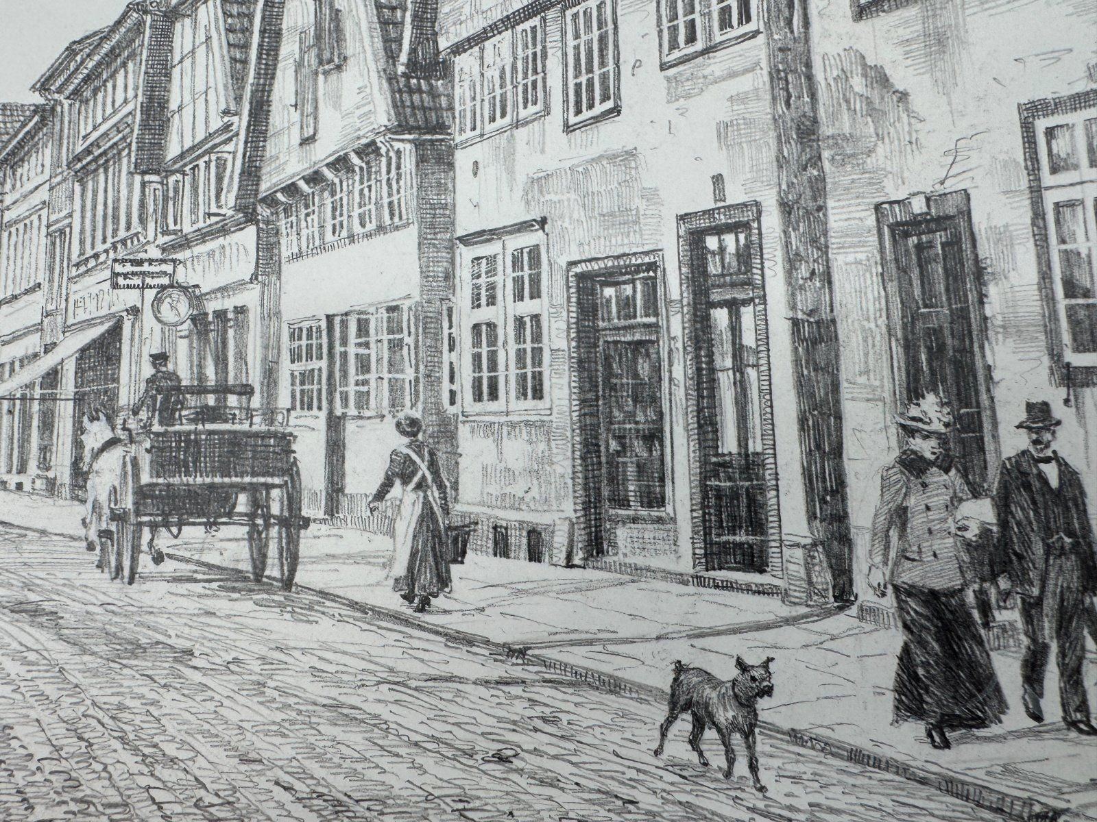 * HEINZ WEHLISCH ZEICHNUNG VLOTHO LANGE STRAßE UM 1900 ANSICHT SI
