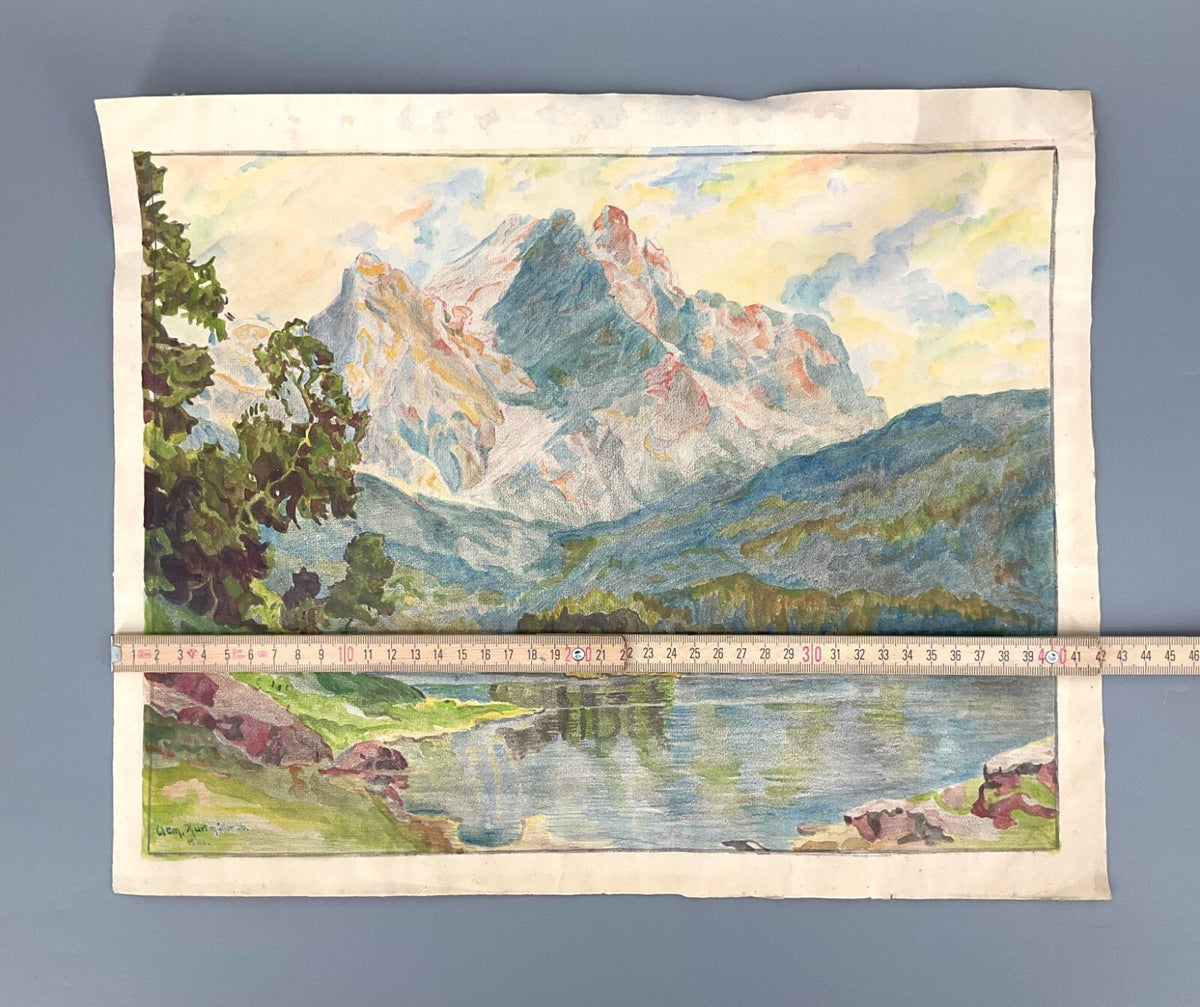 *GEMÄLDE KURTMÜLLER EIBSEE ZUGSPITZE HANNS MAURUS 1936 JUGENDSTIL